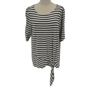 Chicos Striped Boat Neck‎ Three Quarter Sleeve Tie Waist Top Size 2